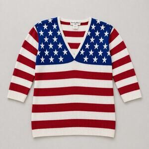 VTG USA American Flag 4th of July Americana Patriotic Sweater Womens S Preppy